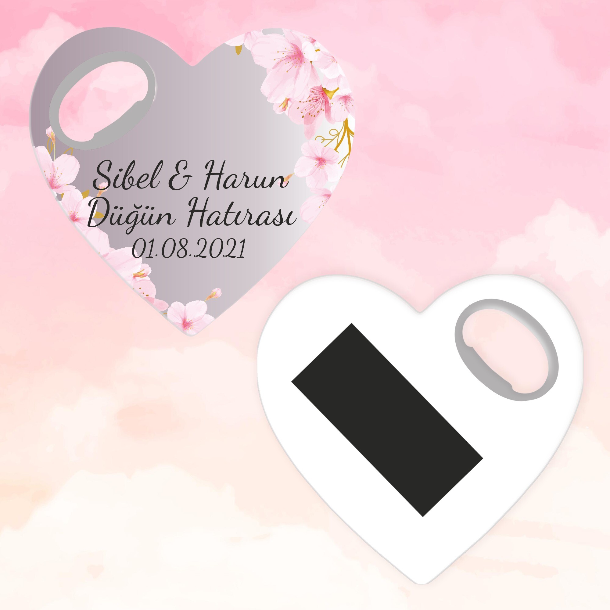Kiraz Çiçeği Kına Düğün Açacaklı Kalp Magnet