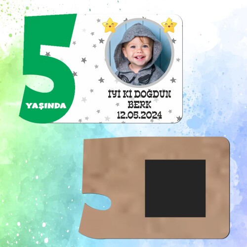 Star Temalı Yeşil Rakamlı Ahşap 5 Yaşında Magnet