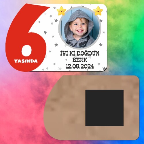 Star Temalı 6 Yaş Kırmızı Rakamlı Ahşap Magnet