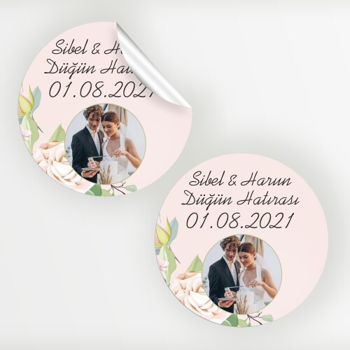 Pembe Güllü Daire Kına Düğün Sticker