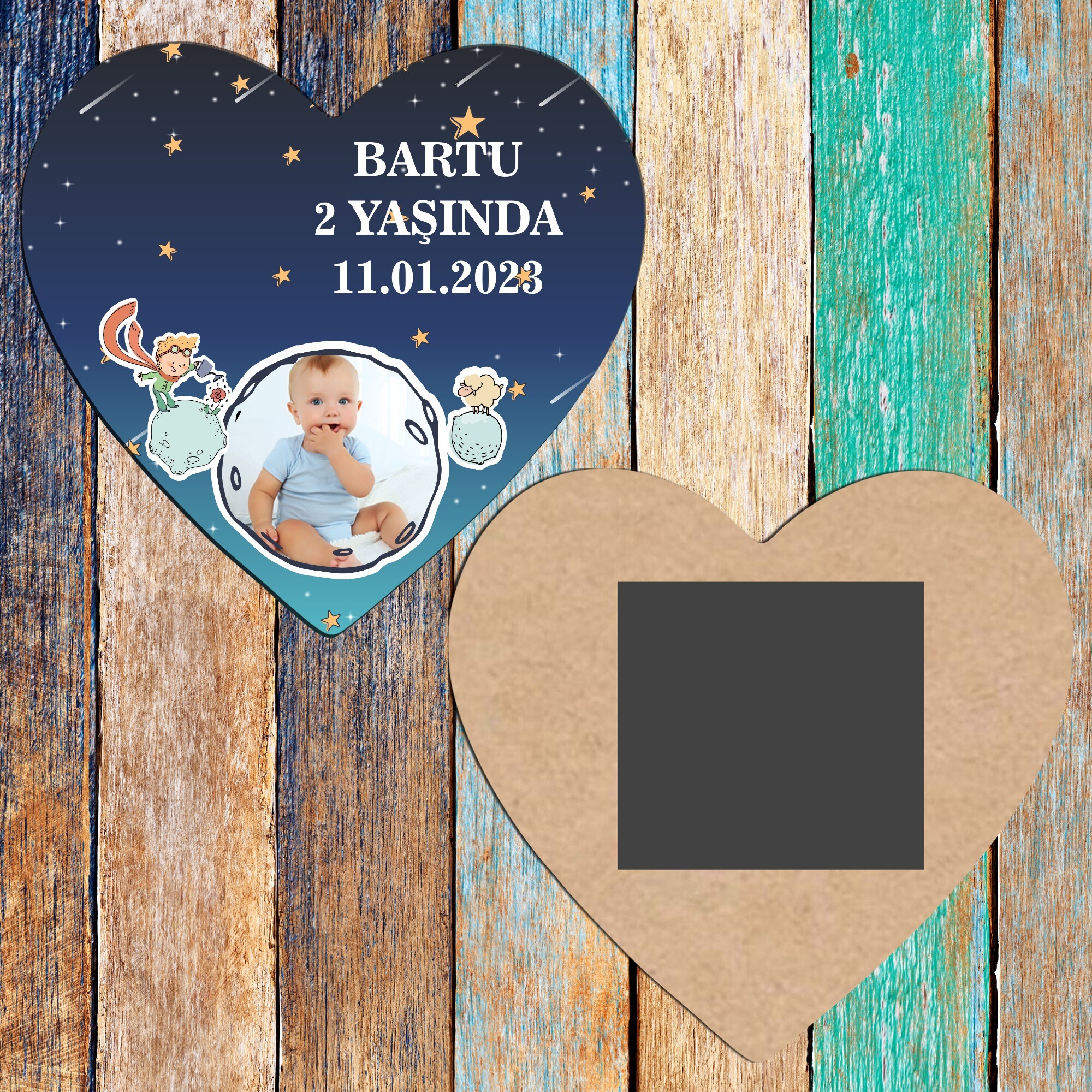 Küçük Prens Kalp Şeklinde Ahşap Magnet