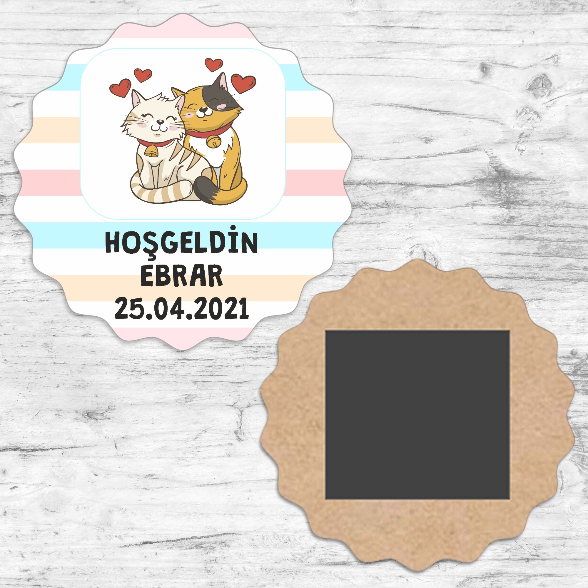 Sevimli Kediler Dalgalı Ahşap Bebek Magneti