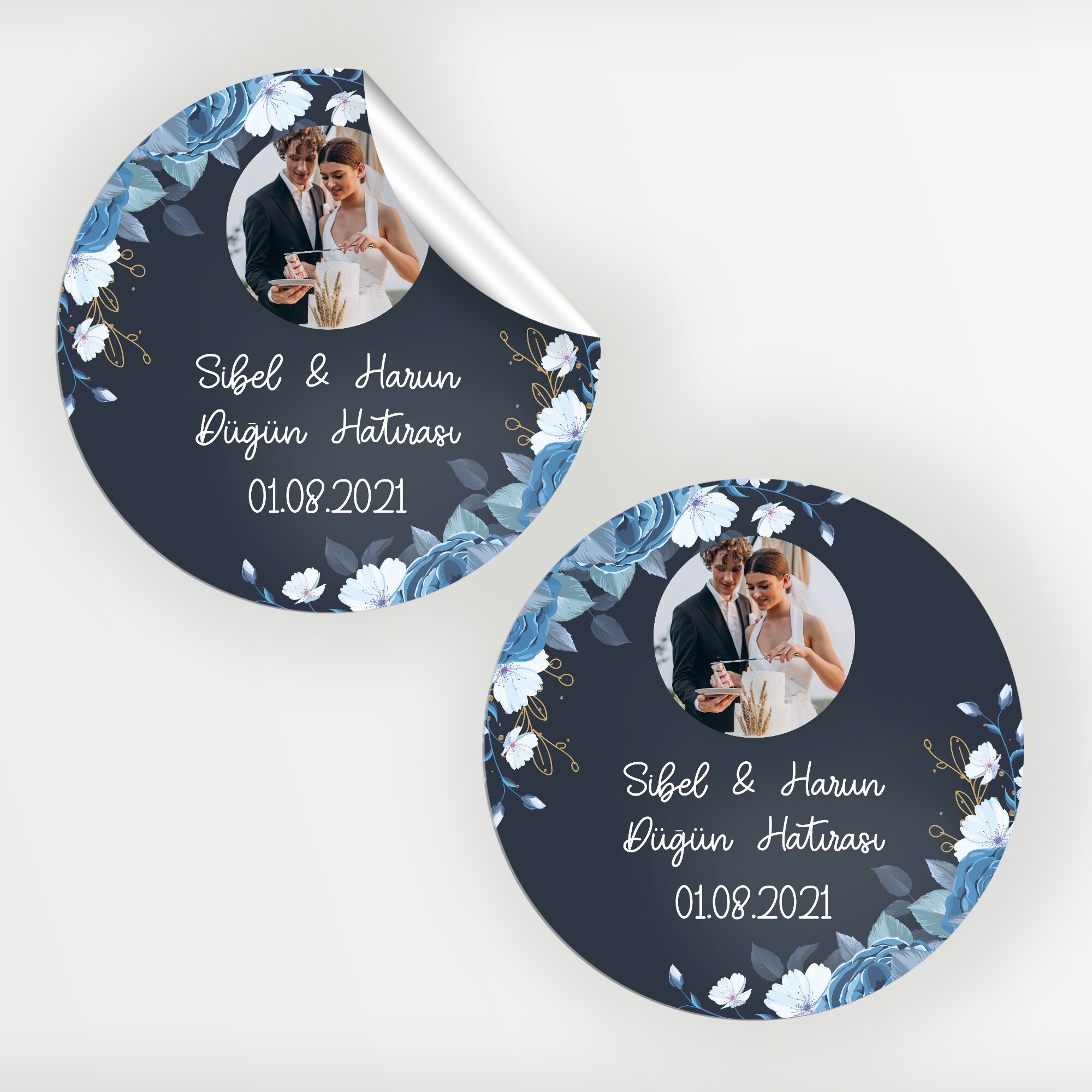 Mavi Çiçekli Daire Kına Düğün Sticker
