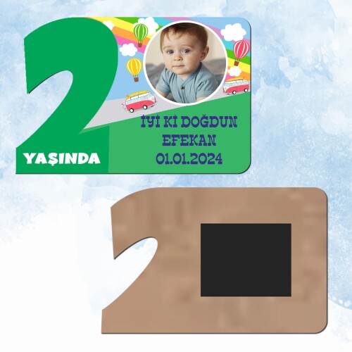 Otobüslü Yeşil Rakamlı 2 Yaş Hediye Ahşap Magnet