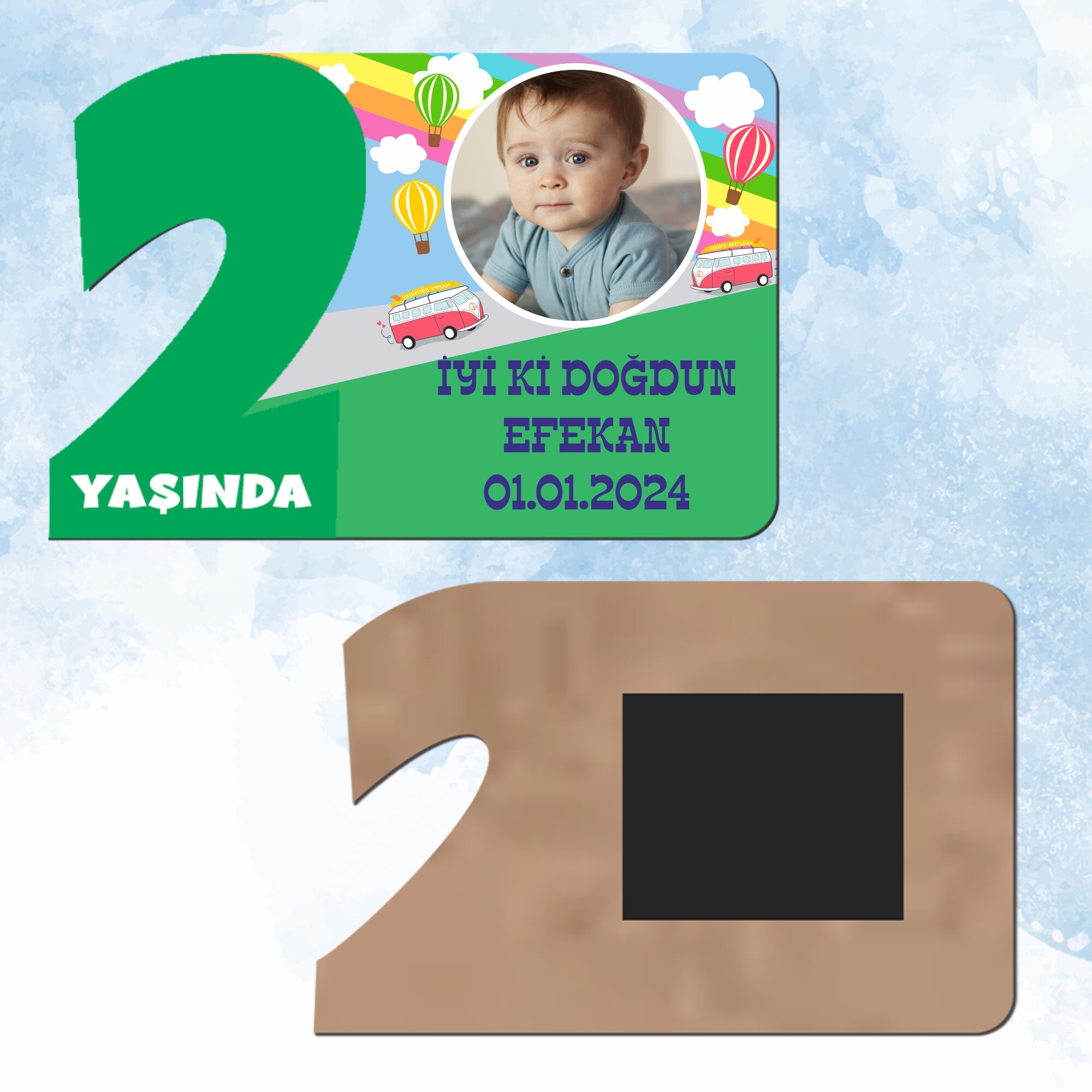 Otobüslü Yeşil Rakamlı 2 Yaş Hediye Ahşap Magnet