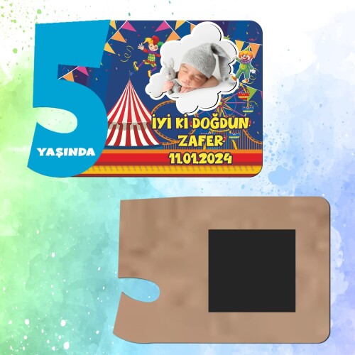 Palyaço Temalı 5 Yaşında Erkek Çocuk Magnet Ahşap