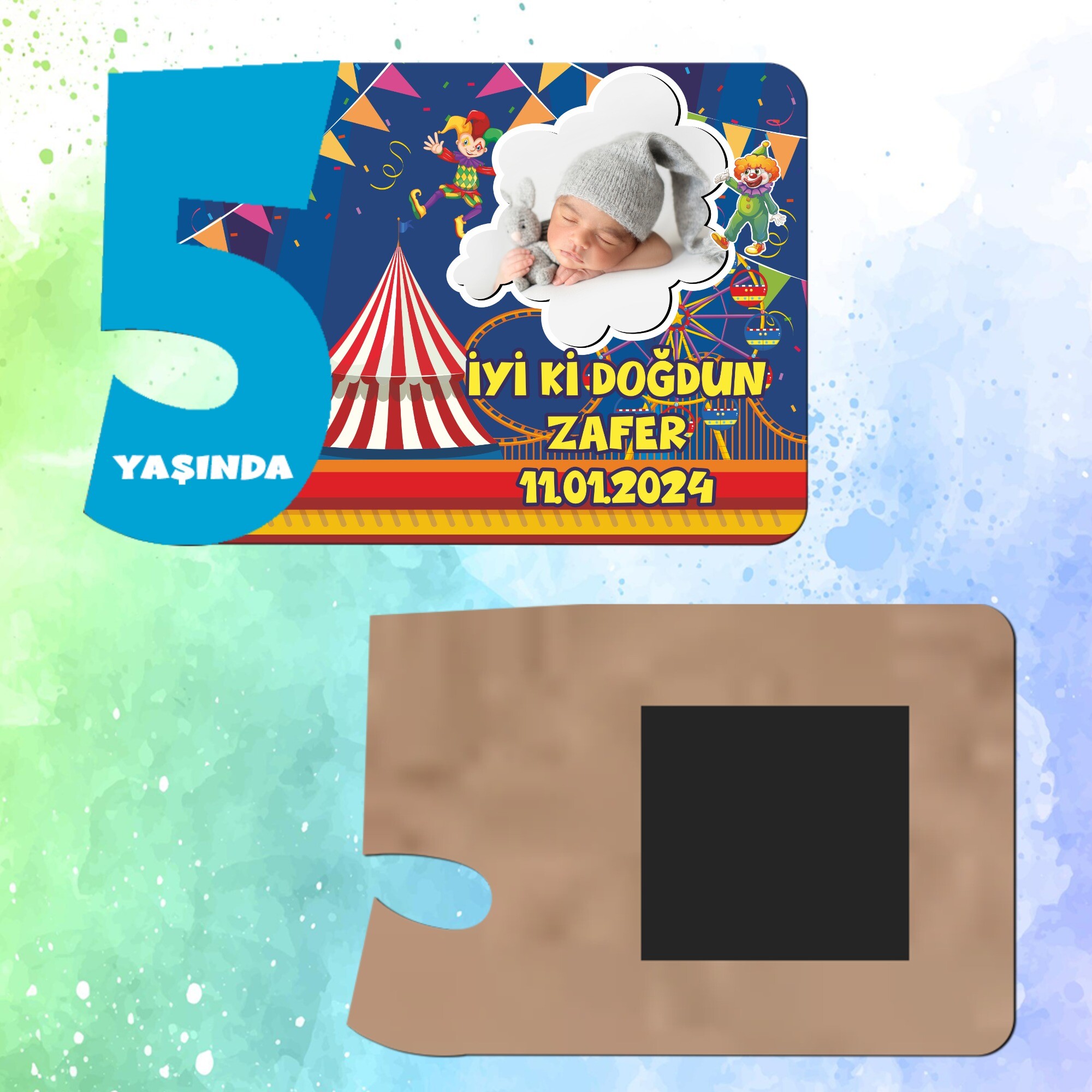 Palyaço Temalı 5 Yaşında Erkek Çocuk Magnet Ahşap
