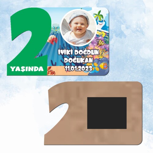 Deniz Canlıları Konsept Yeşil Rakamlı 2 Yaş Hediye Ahşap Magnet