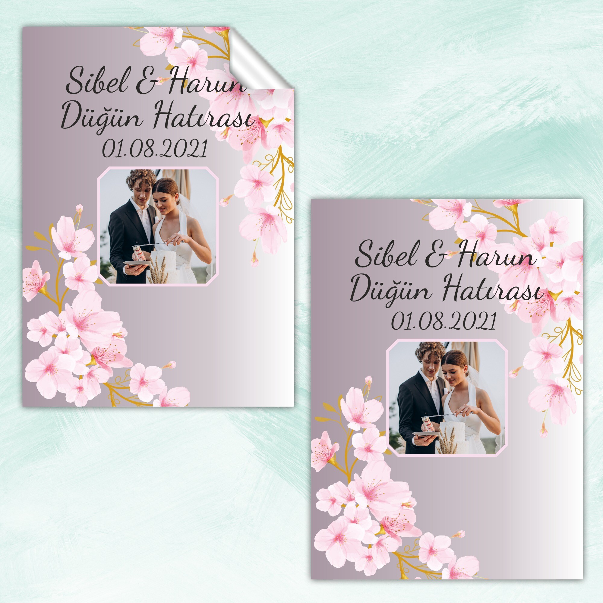 Kiraz Çiçeği Dikdörtgen Söz Kına Düğün Sticker