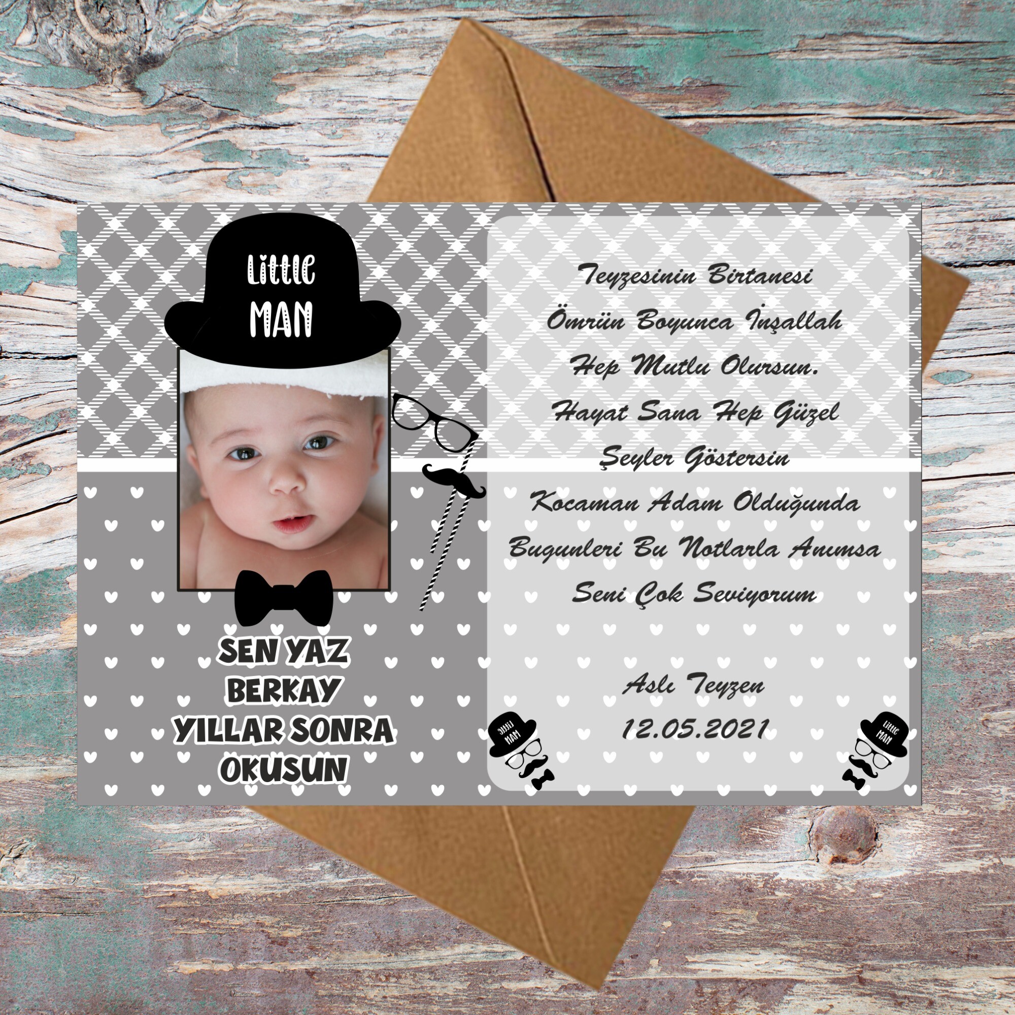 Little Man Küçük Adam Doğum Günü İçin Zarflı Anı Kartı