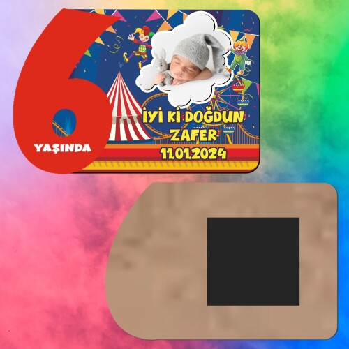 Palyaço Temalı 6 Yaş Kırmızı Rakamlı Ahşap Magnet