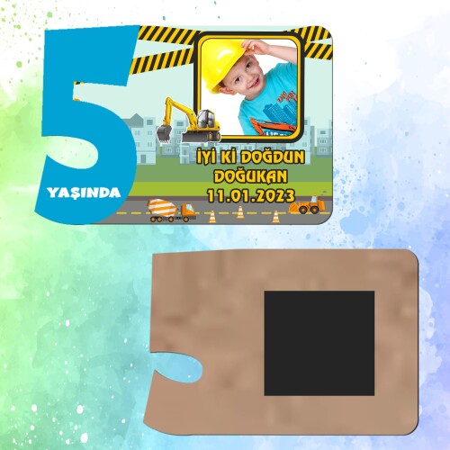 İş Makinaları Tasarımlı 5 Yaşında Erkek Çocuk Magnet Ahşap