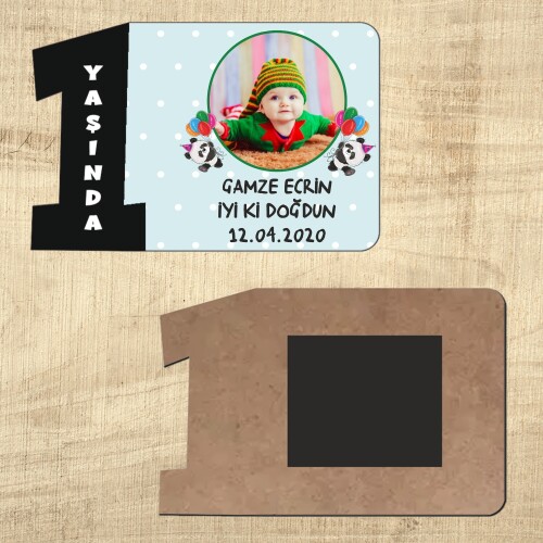 Panda Temalı 1 Yaşındayım Siyah Rakam Magnet Ahşap