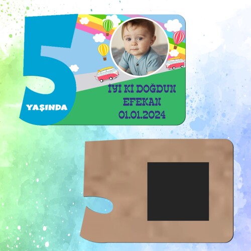 Otobüslü 5 Yaşında Erkek Çocuk Magnet Ahşap
