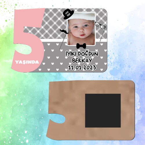 Little Man Küçük Adam 5 Yaş İçin Pembe Sayılı  Ahşap Magnet
