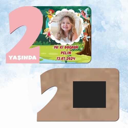 Peri Kızlar 2 Yaş Pembe Rakam Ahşap Magnet