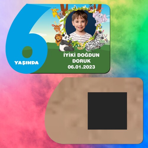 Safari Temalı 6 Yaş Erkek Çocuk Ahşap Mavi Rakam Magnet
