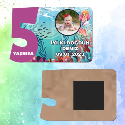 Deniz Kızı Mor Rakamlı 5 Yaşında Magnet Ahşap