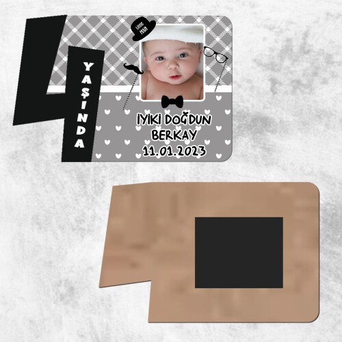 Little Man Küçük Adam 4 Yaş Siyah Rakam Ahşap Foto Magnet