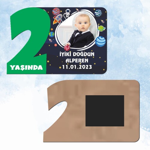 Uzay Temalı Yeşil Rakamlı 2 Yaş Hediye Ahşap Magnet