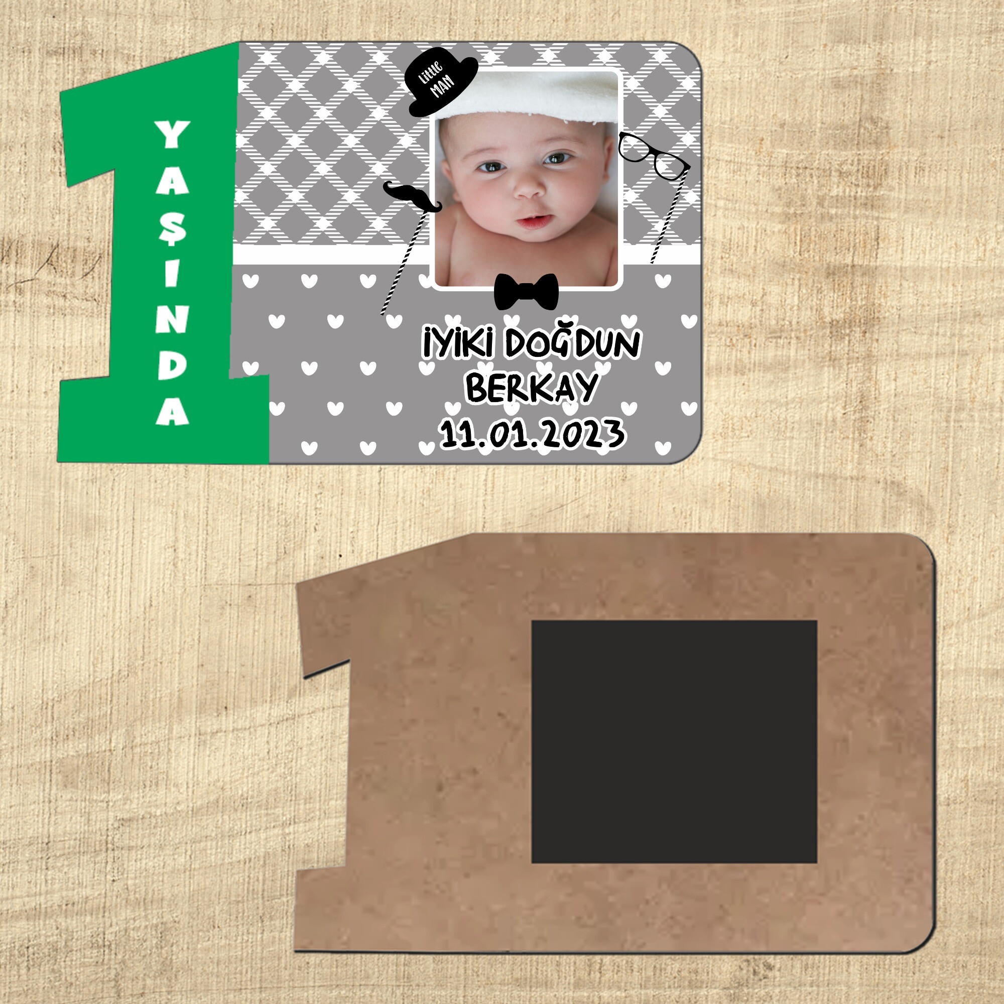 Little Man Küçük Adam 1. Yaş İçin Ahşap Yeşil Rakam Magnet