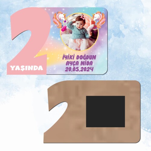 Unicorn 2 Yaş Pembe Rakam Ahşap Magnet