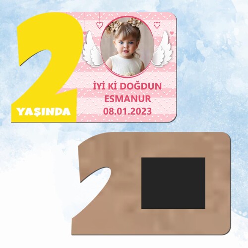 Melek Kanadı Temalı 2 Yaş Sarı Rakam Doğum Günü Magneti