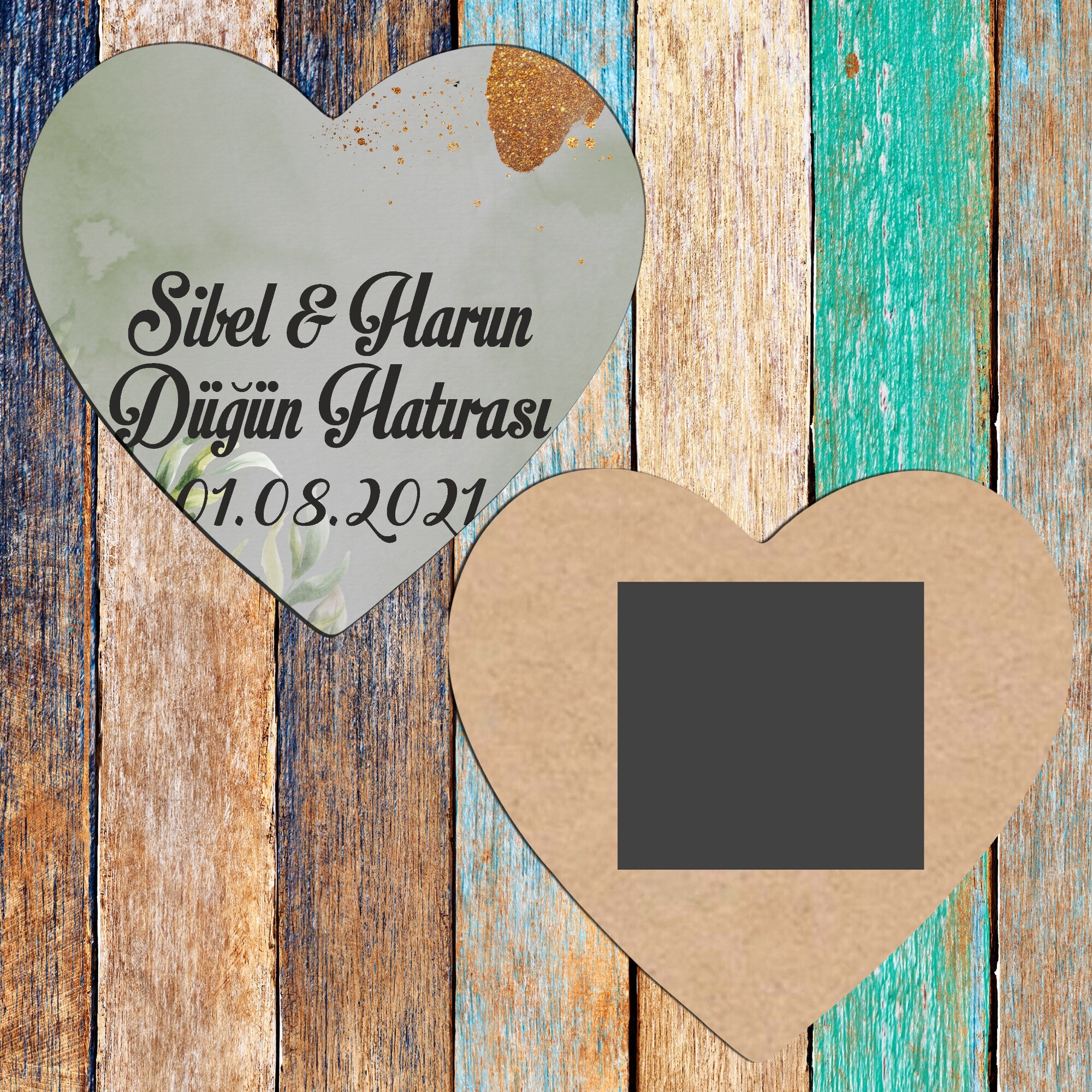 Mutluluk Temalı Kına Düğün Hediyelik Ahşap Kalp Magnet