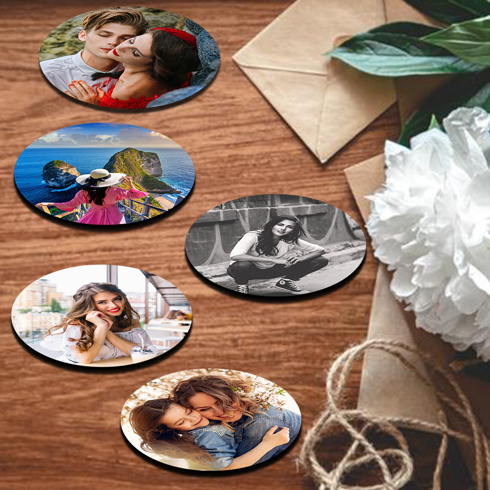 12 Adet 8 Cm Yuvarlak Ahşap Foto Magnet
