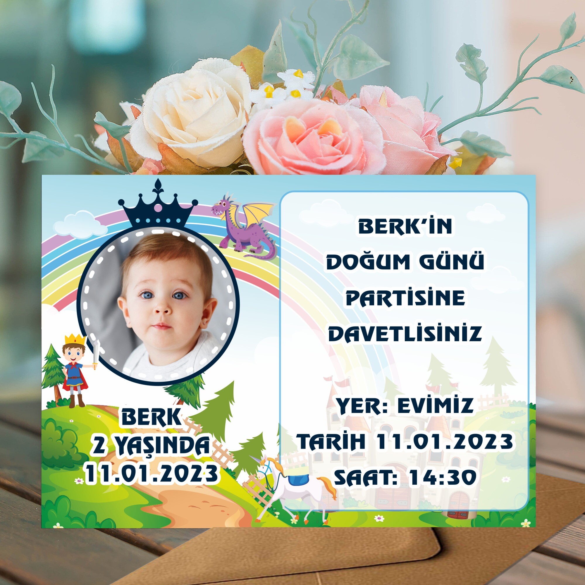 Prens Tasarım Doğum Günü İçin Zarflı Davetiye