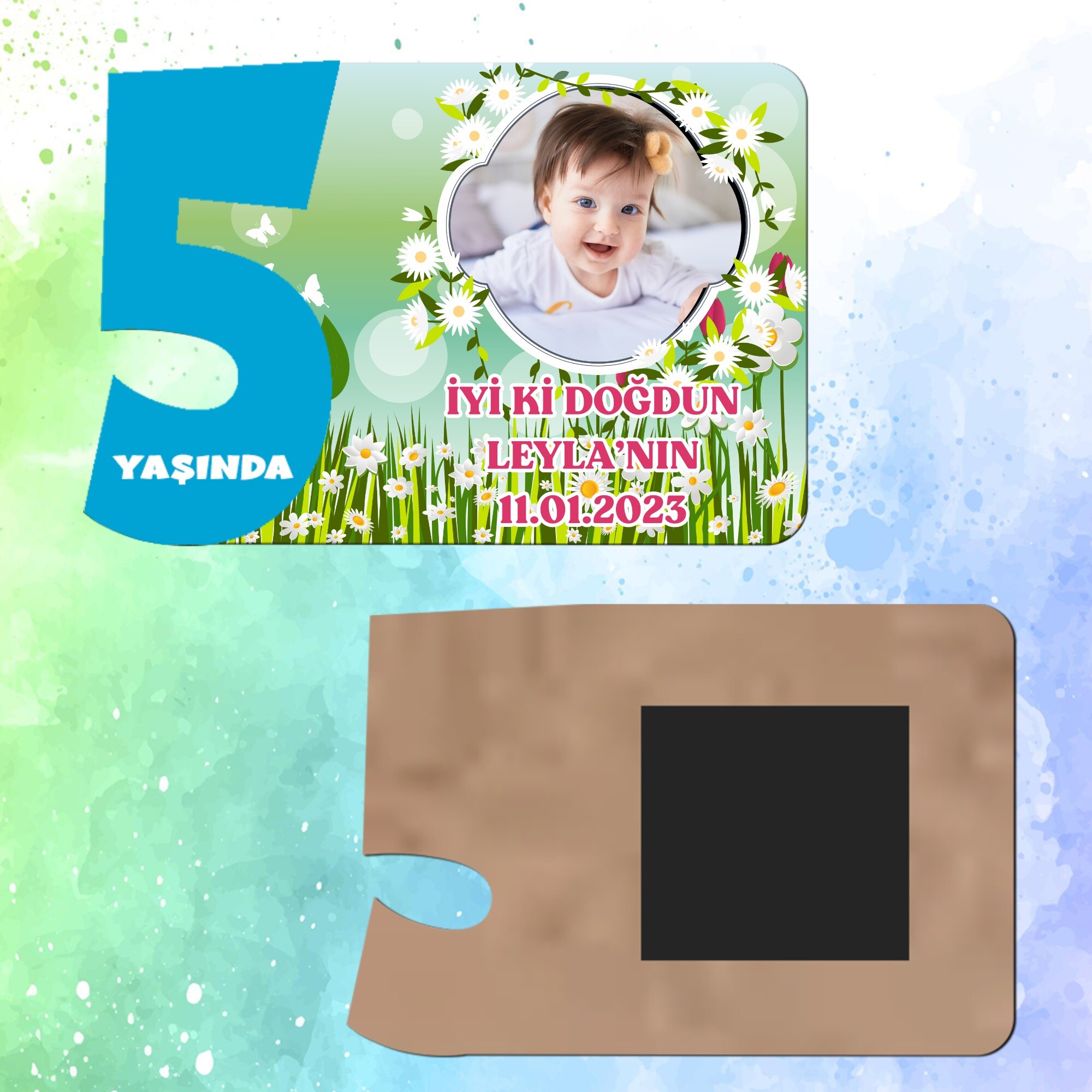 Papatya ve Laleli 5 Yaşında Erkek Çocuk Magnet Ahşap