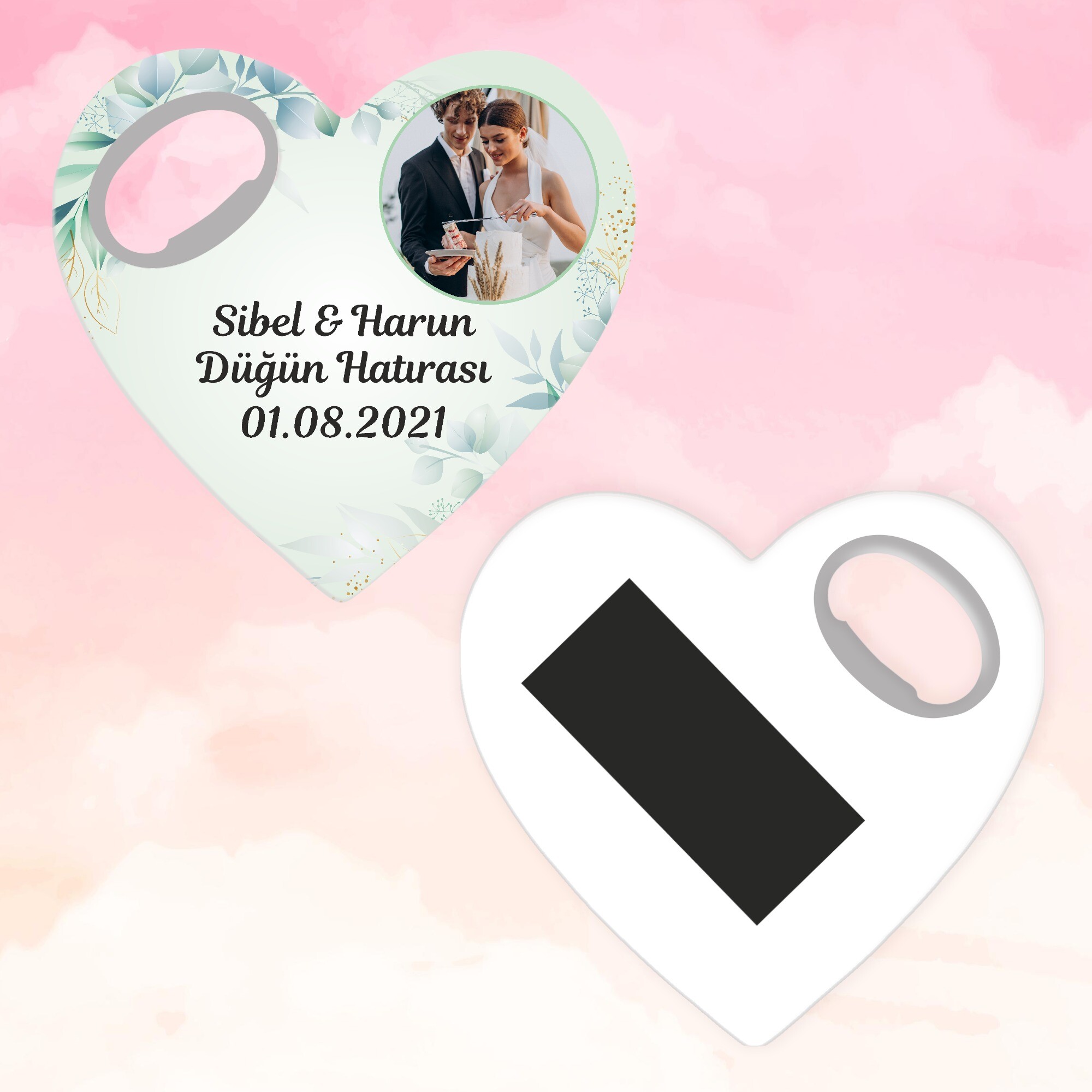 Su Yeşili Yapraklı Kına Düğün Kalp Açacak Magnet