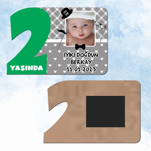 Little Man Küçük Adam Yeşil Rakamlı 2 Yaş Hediye Ahşap Magnet