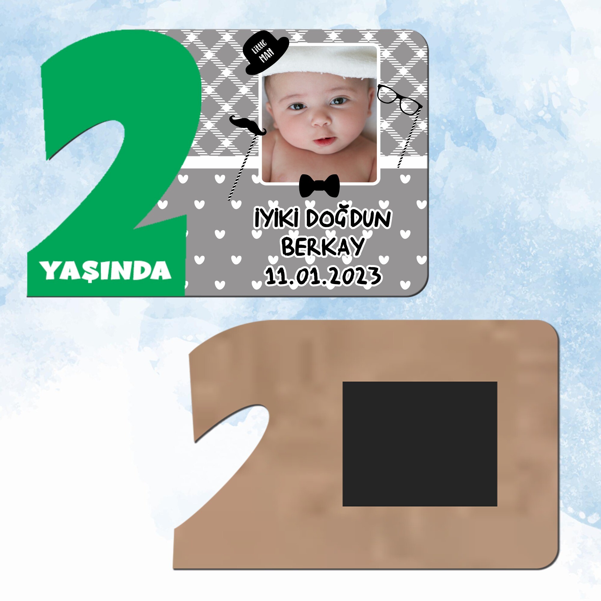 Little Man Küçük Adam Yeşil Rakamlı 2 Yaş Hediye Ahşap Magnet