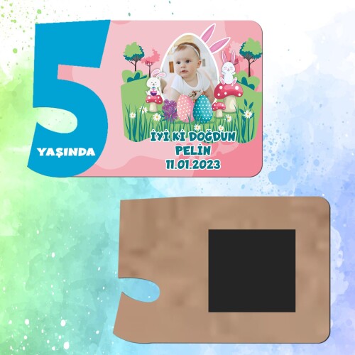 Tavşan Kız Temalı 5 Yaşında Erkek Çocuk Magnet Ahşap