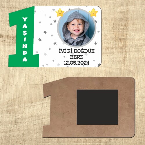 Star Temalı 1. Yaş İçin Ahşap Yeşil Rakam Magnet