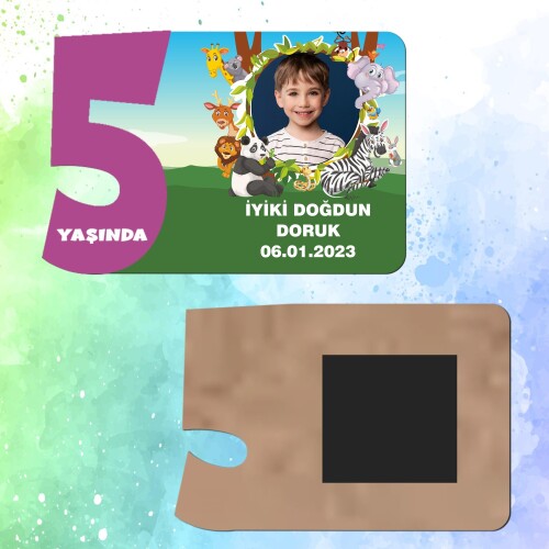 Safari Temalı Mor Rakamlı 5 Yaşında Magnet Ahşap