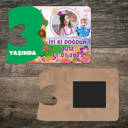Prenses Tasarım 3 Yaş İçin Yeşil Rakam Ahşap Doğum Günü Magneti
