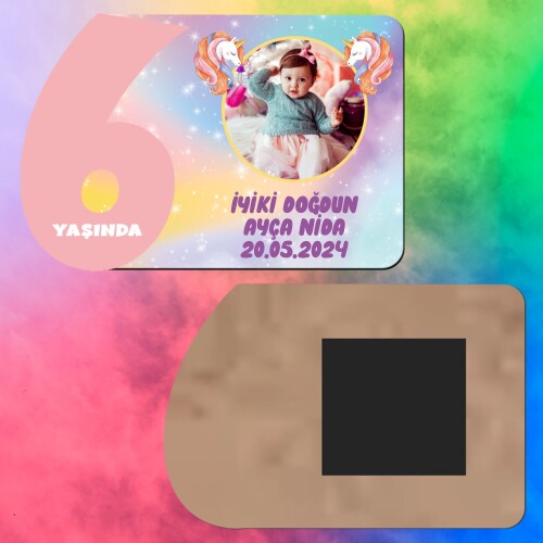 Unicorn 6 Yaş Kız Çocuk Ahşap Pembe Rakam Magnet