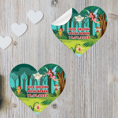 Peri Kızlar Kalp Şeklinde Sticker Etiket