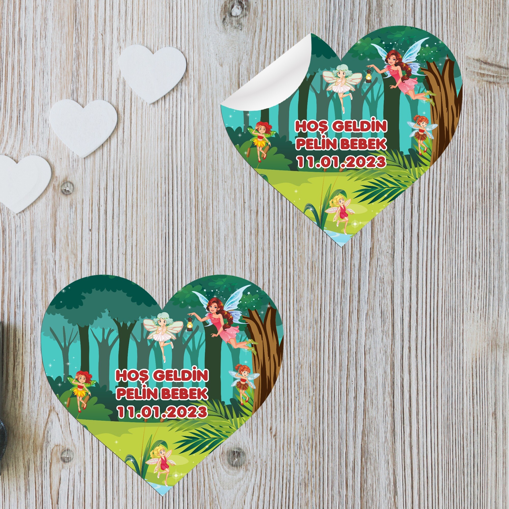 Peri Kızlar Kalp Şeklinde Sticker Etiket