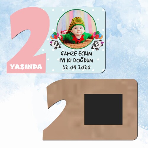 Panda Temalı 2 Yaş Pembe Rakam Ahşap Magnet