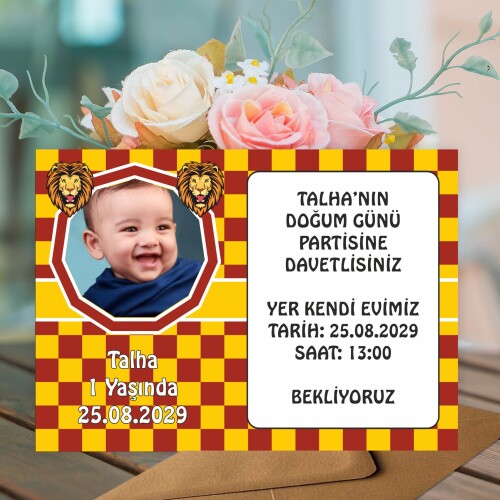 Aslan Cimbomlu Doğum Günü İçin Zarflı Davetiye