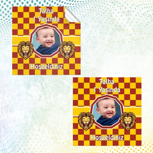 Aslan Cimbomlu Kare Doğum Günü Sticker
