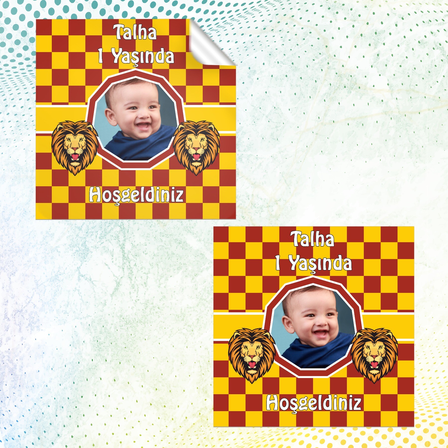 Aslan Cimbomlu Kare Doğum Günü Sticker
