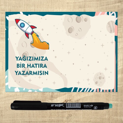 Roket Temalı Kalemli Notluk Magnet