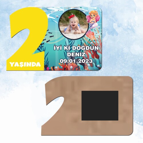 Deniz Kızı 2 Yaş Sarı Rakam Doğum Günü Magneti