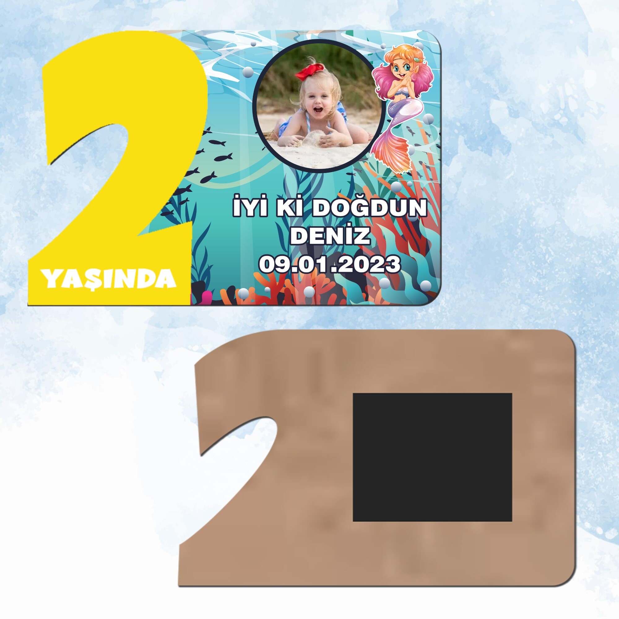 Deniz Kızı 2 Yaş Sarı Rakam Doğum Günü Magneti