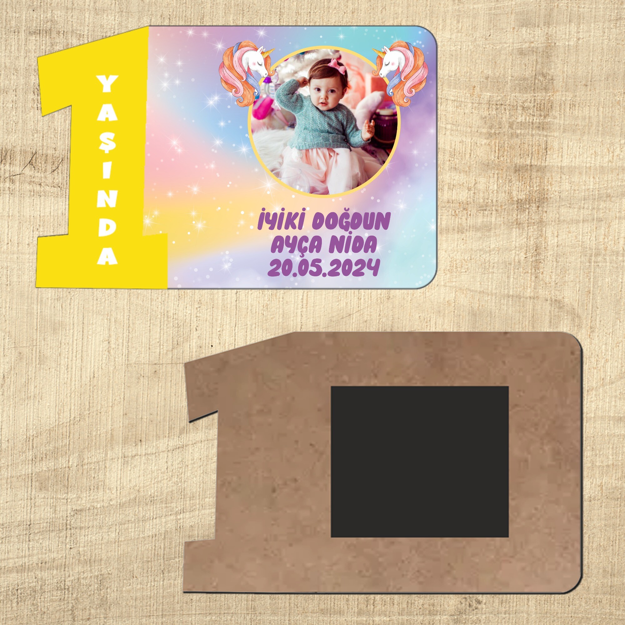 Unicorn Sarı Rakamlı 1 Yaşında Magnet Ahşap