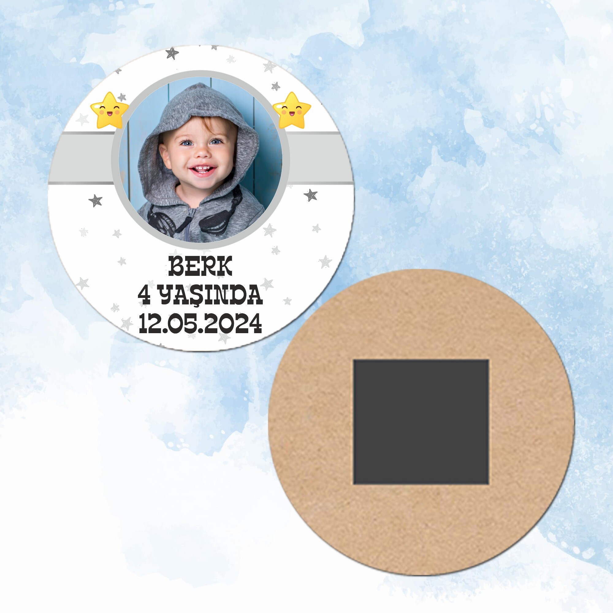 Star Temalı Daire Ahşap Magnet